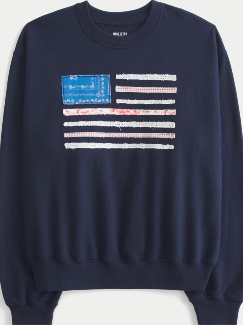 Hollister Easy American Flag Graphic Crew Sweatshirt Medium Navy Blue Bandana